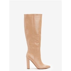 Embossed block heel boots